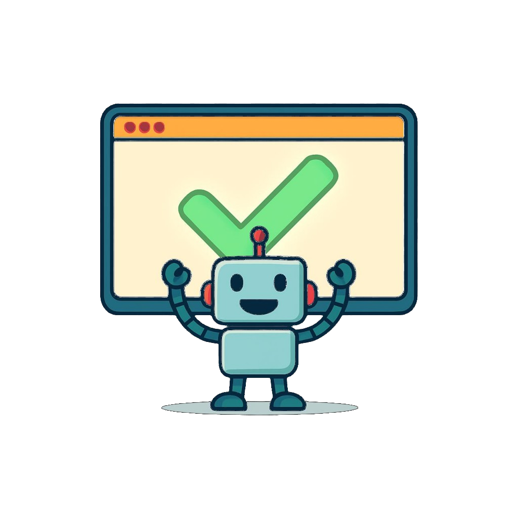 A happy robot with a green checkmark